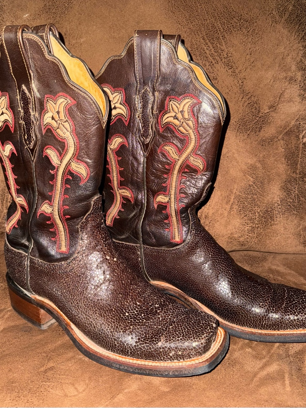 Lucchese Dark Brown Western Embroidered Heeled Boots